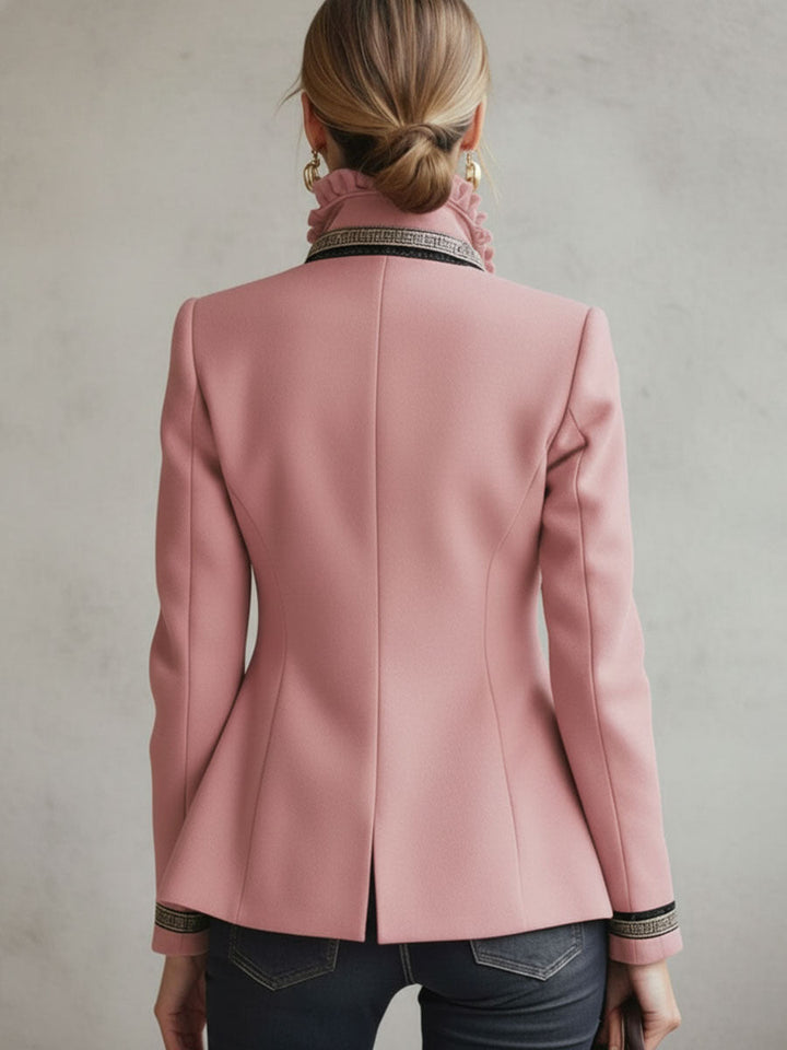 Mia - Jacke aus Leinen Blumenmuster mit Volants und Kragen bestickt