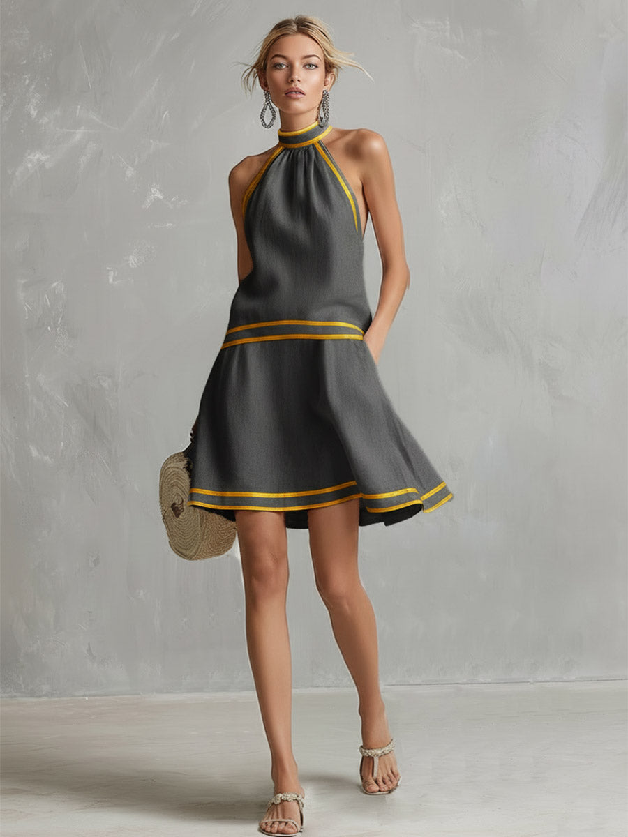 Rebecca - Elegantes Minikleid für den Alltag aus Leinen im Farbblock-Design ärmellos