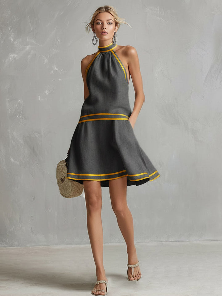 Rebecca - Elegantes Minikleid für den Alltag aus Leinen im Farbblock-Design ärmellos