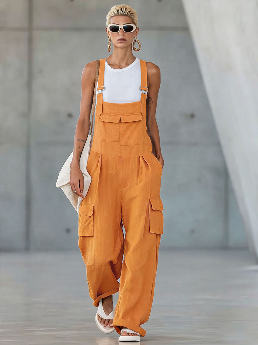 Paula - Overall Western sportlich aus Leinen mit Taschen ärmellos