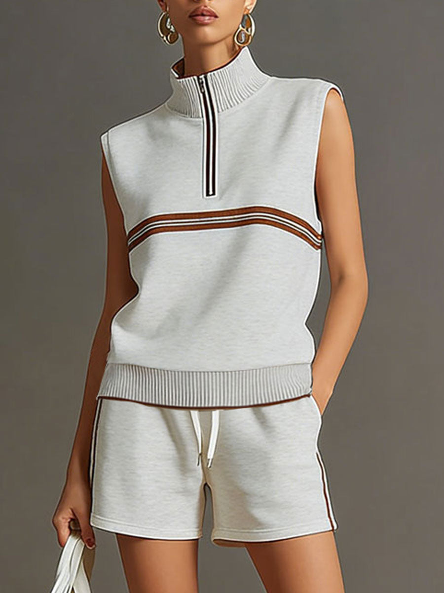 Melina - Ensemble mit shorts sportlich im Retro-Stil aus technischem Gewebe gestreift mit Reißverschluss und Kragen ärmellos