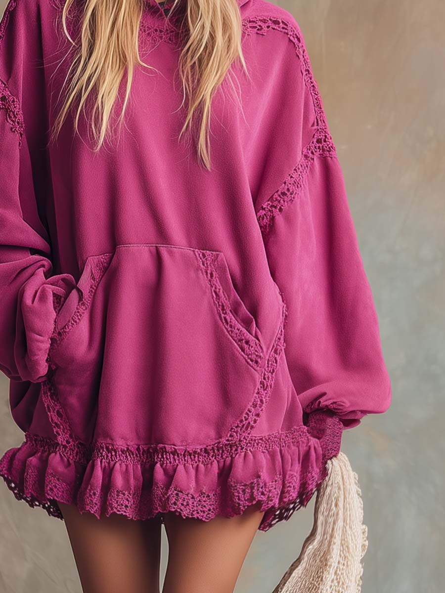 Lilo - Elegantes Minikleid Retro aus Spitze mit Volants und Kapuze