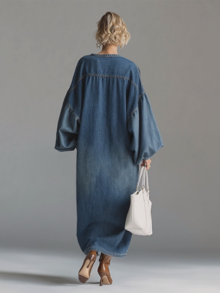 Petra - Elegantes Maxikleid für den Alltag aus Jeansstoff mit Knöpfenn