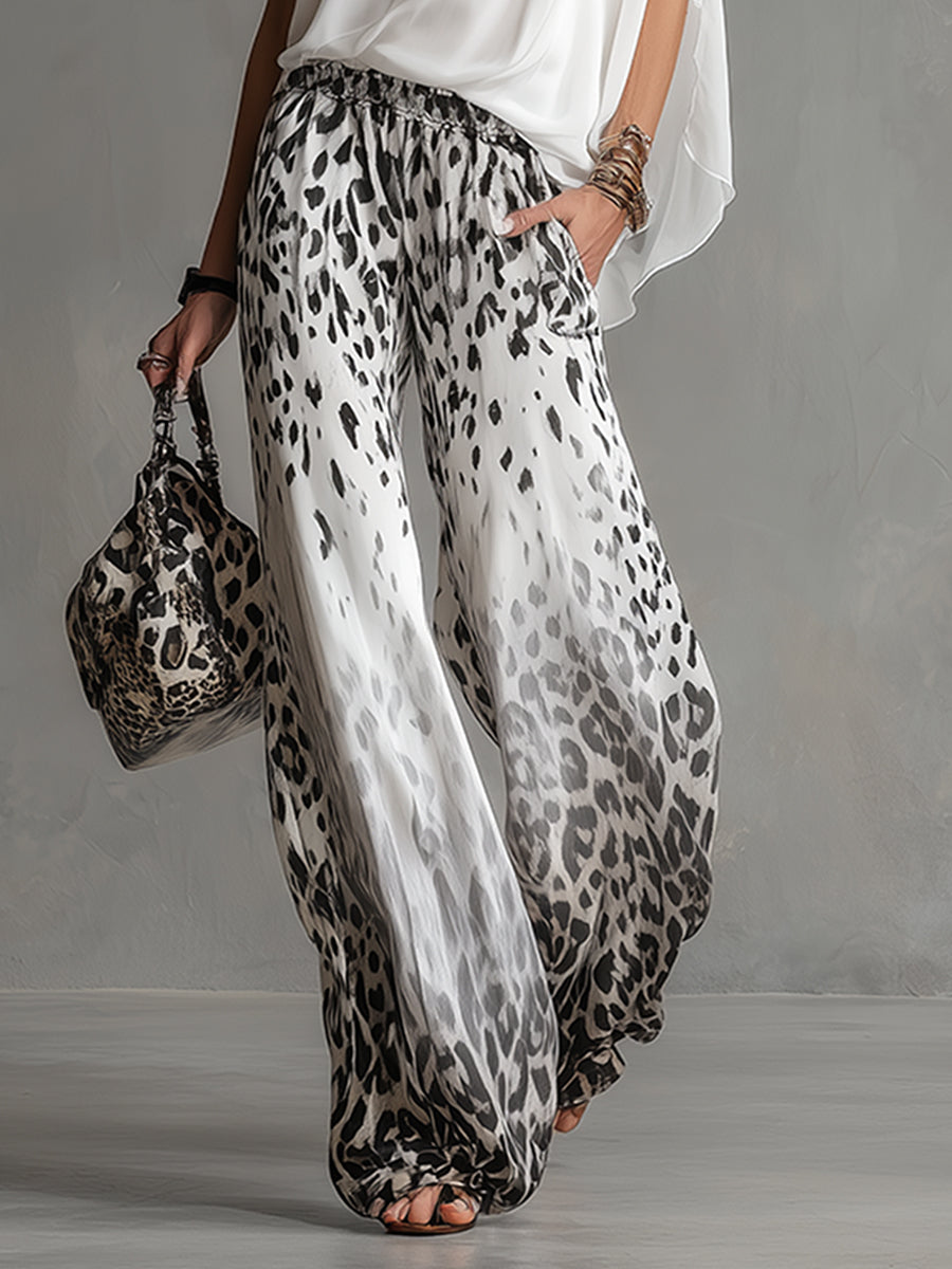 Gina - Hose für den Alltag aus Chiffon Leopardenmuster