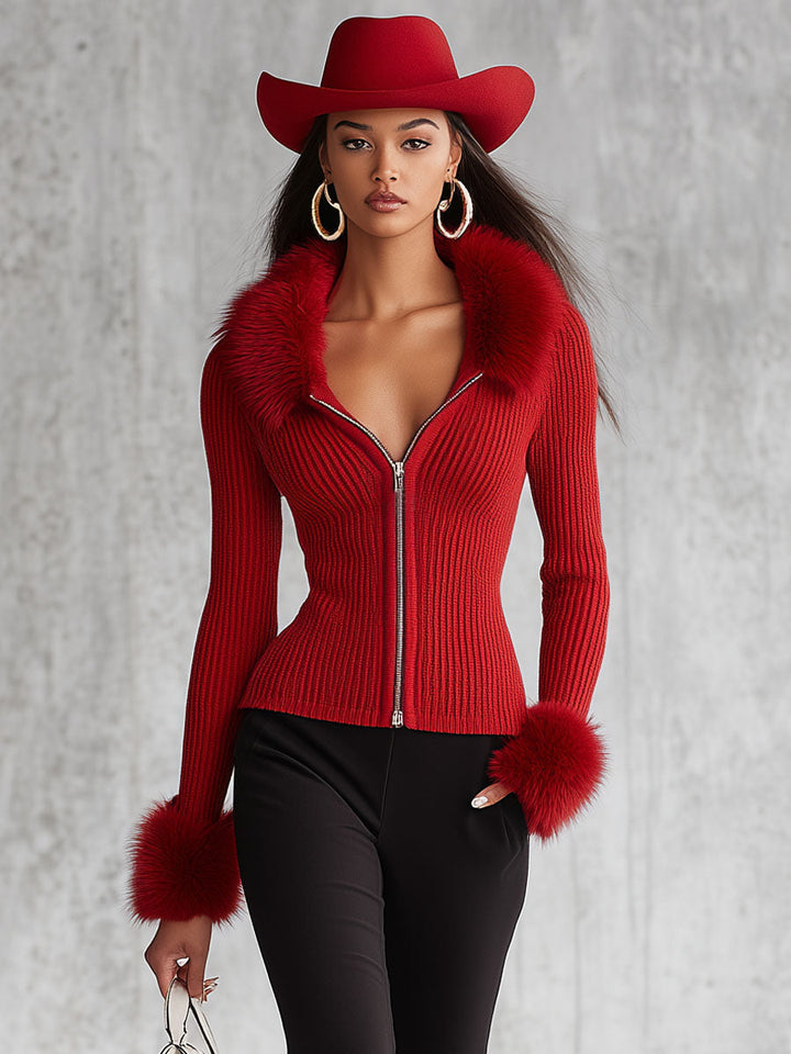 Barbara - Strickjacke für den Alltag aus Strick mit Reißverschluss und Kragen