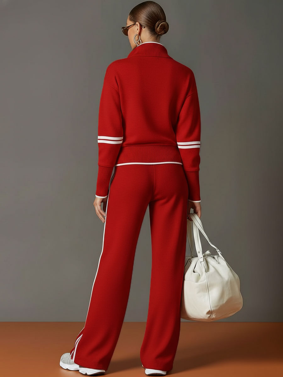 Lilith - Sportliches Hosen-Ensemble im Retro-Stil aus technischem Gewebe gestreift mit Reißverschluss