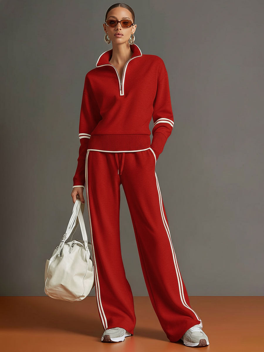 Lilith - Sportliches Hosen-Ensemble im Retro-Stil aus technischem Gewebe gestreift mit Reißverschluss