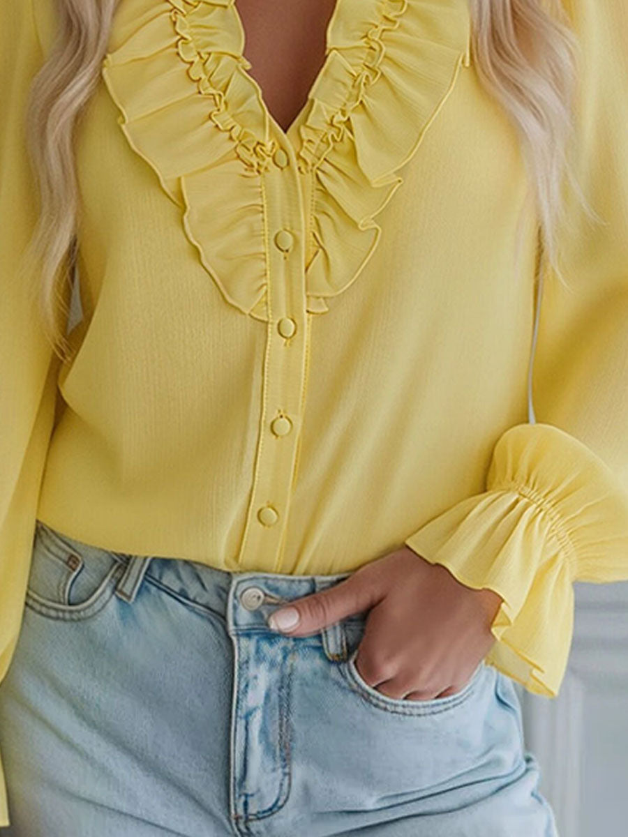 Isabella - Bluse für den Alltag aus Chiffon mit Volants und V-Ausschnitt