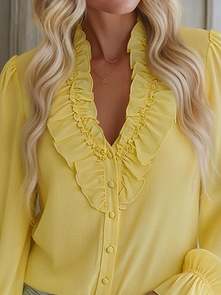Isabella - Bluse für den Alltag aus Chiffon mit Volants und V-Ausschnitt