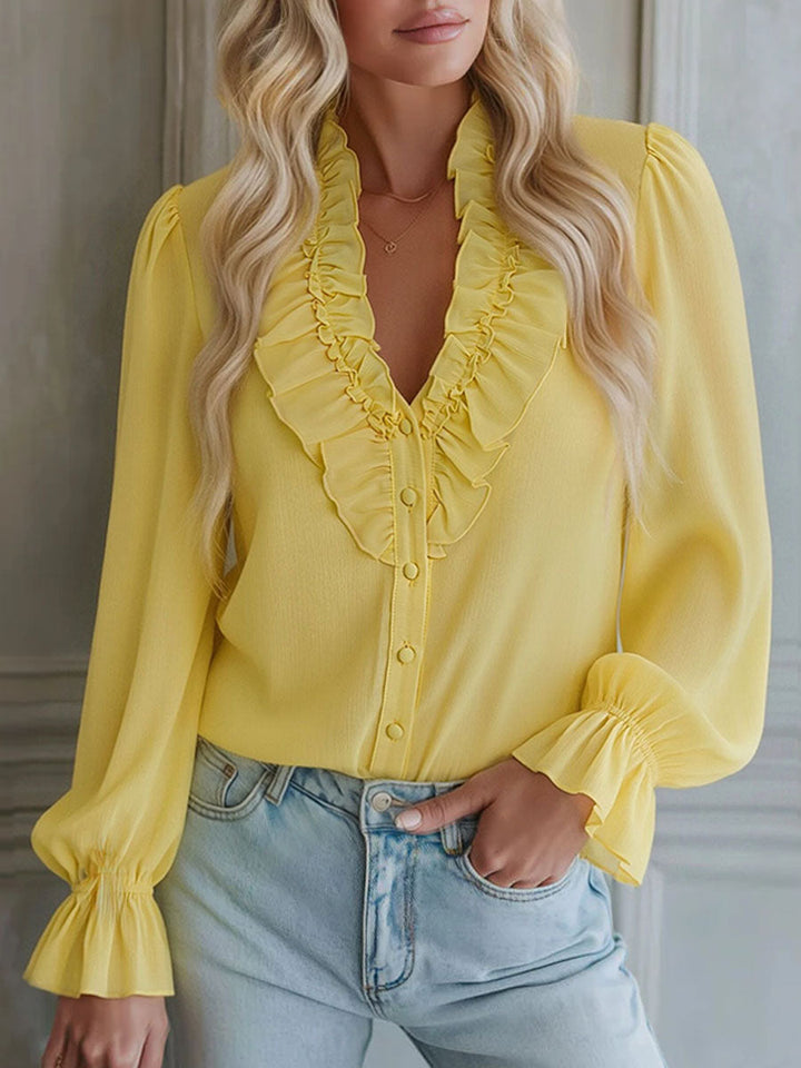 Isabella - Bluse für den Alltag aus Chiffon mit Volants und V-Ausschnitt
