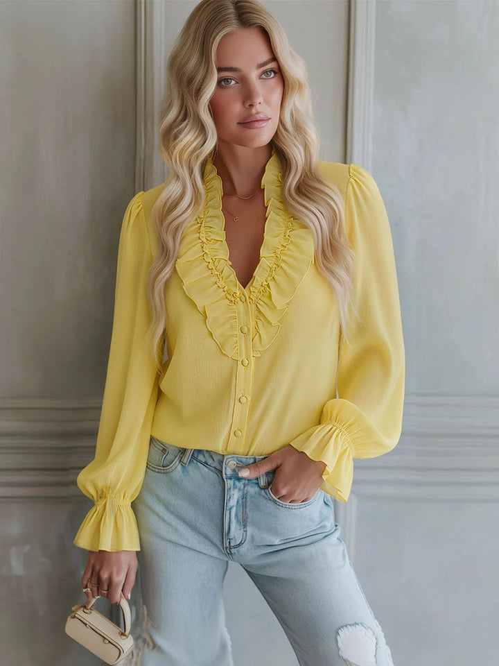 Isabella - Bluse für den Alltag aus Chiffon mit Volants und V-Ausschnitt