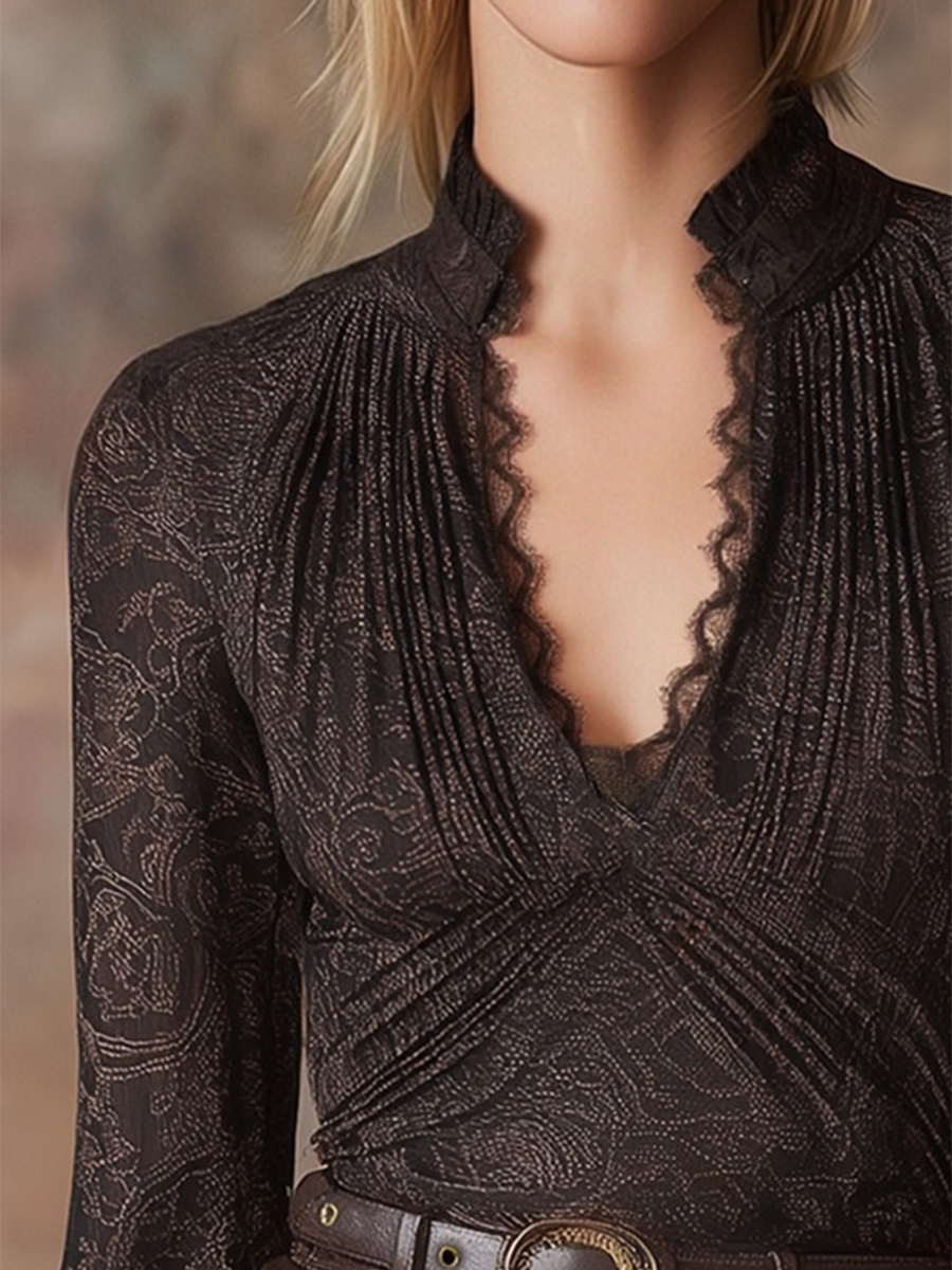 Silke - Bluse elegant für den Alltag aus Spitze mit V-Ausschnitt und Einsätze aus Spitze