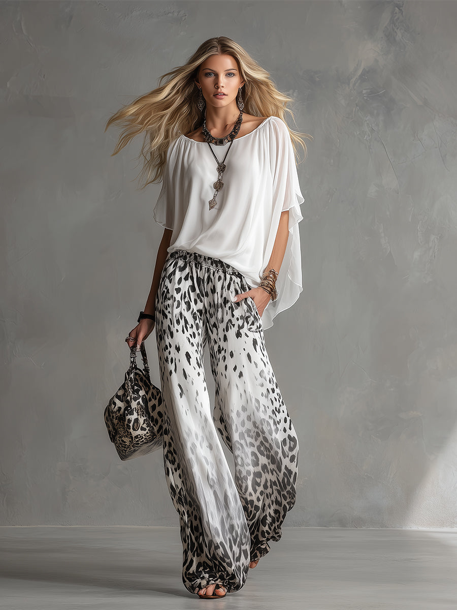 Gina - Hose für den Alltag aus Chiffon Leopardenmuster