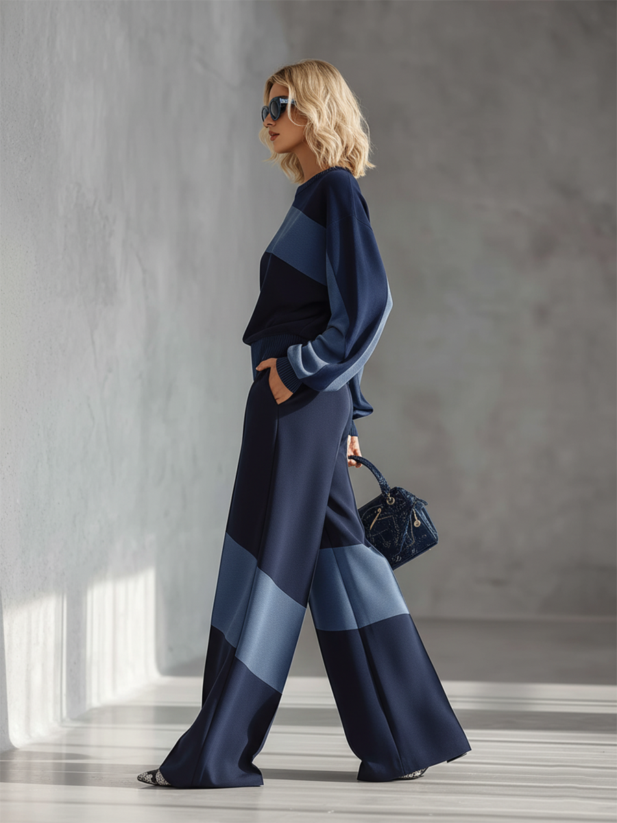 Lisbeth - Lässiges Hosen-Ensemble sportlich aus Leinen im Farbblock-Design