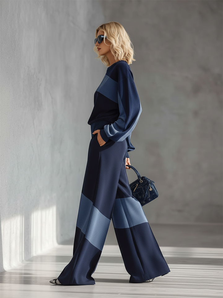 Lisbeth - Lässiges Hosen-Ensemble sportlich aus Leinen im Farbblock-Design