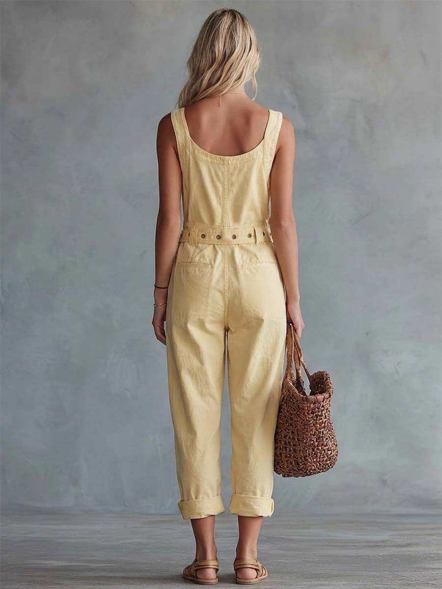 Charlotte - Overall lässig Retro aus Jeansstoff mit Reißverschluss und Kragen ärmellos