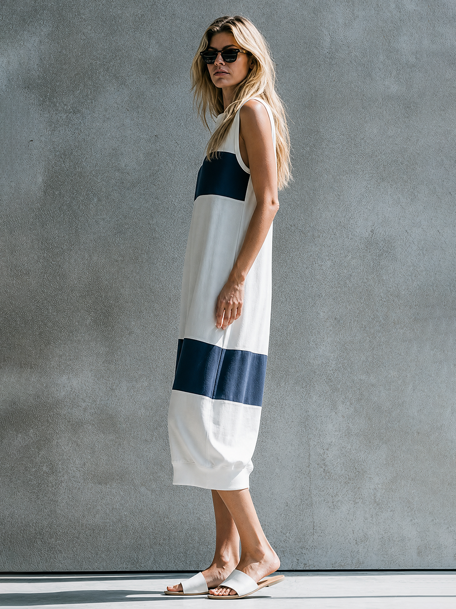 Karolina - Midikleid lässig sportlich aus technischem Gewebe gestreift