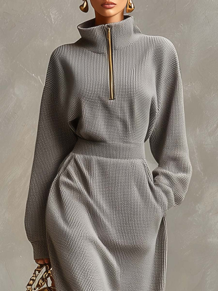 Martha - Maxikleid lässig sportlich aus technischem Gewebe mit Reißverschluss und Kragen
