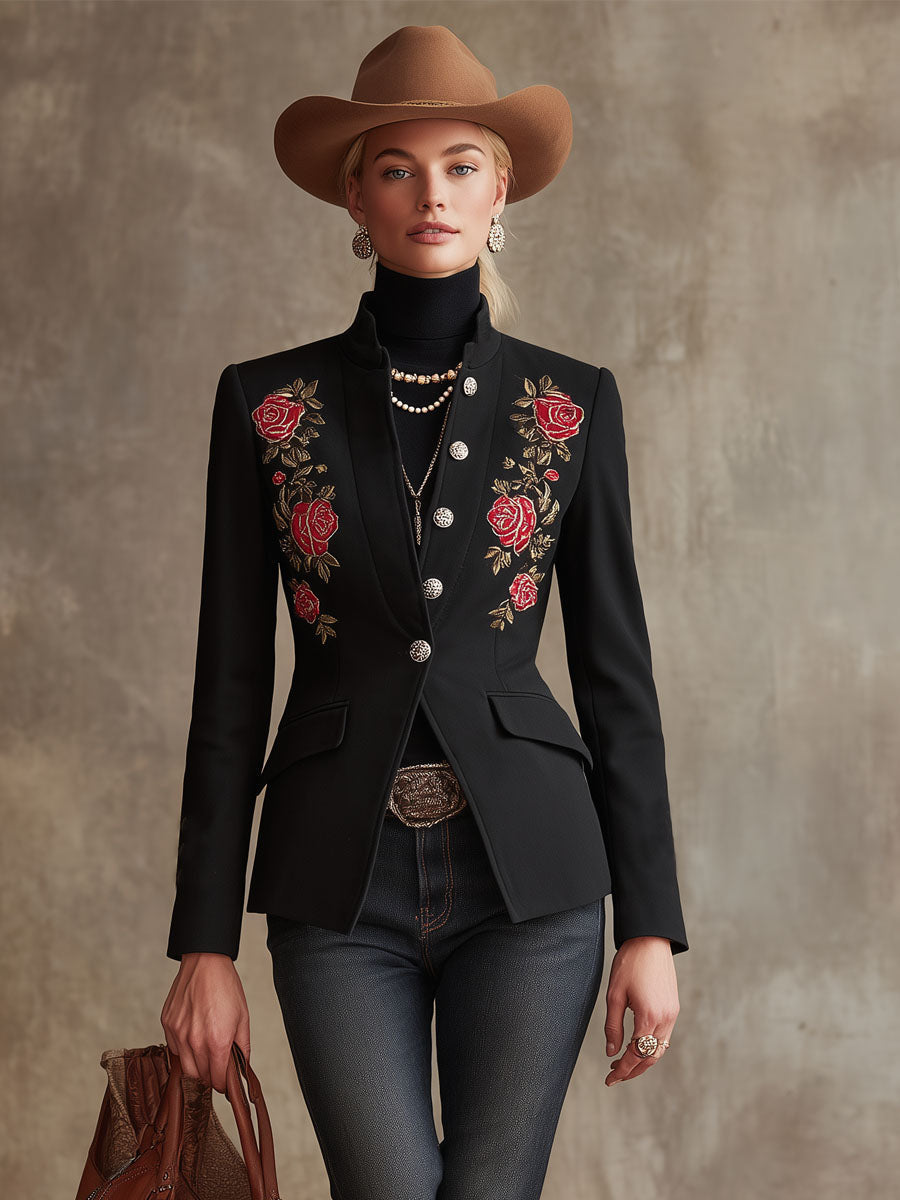 Zoé - Jacke aus Leinen Blumenmuster mit Kragen bestickt