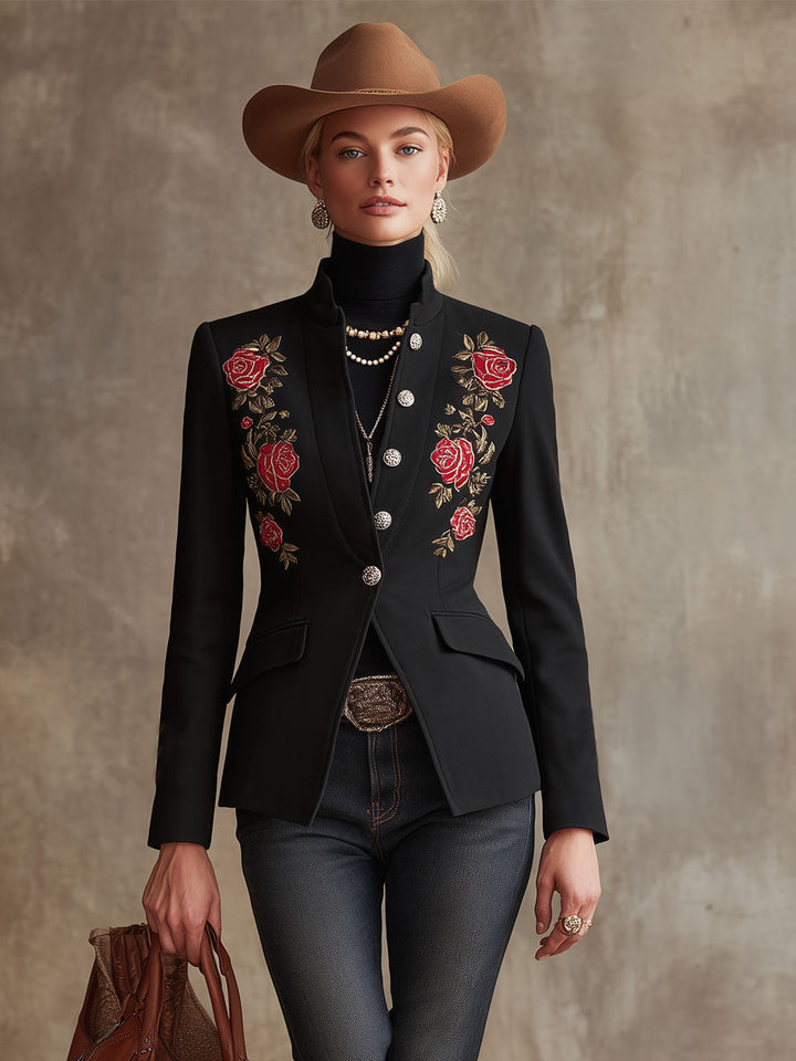 Zoé - Jacke aus Leinen Blumenmuster mit Kragen bestickt