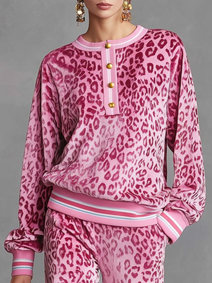 Fenna - Lässiges Hosen-Ensemble Retro aus Samt Leopardenmuster