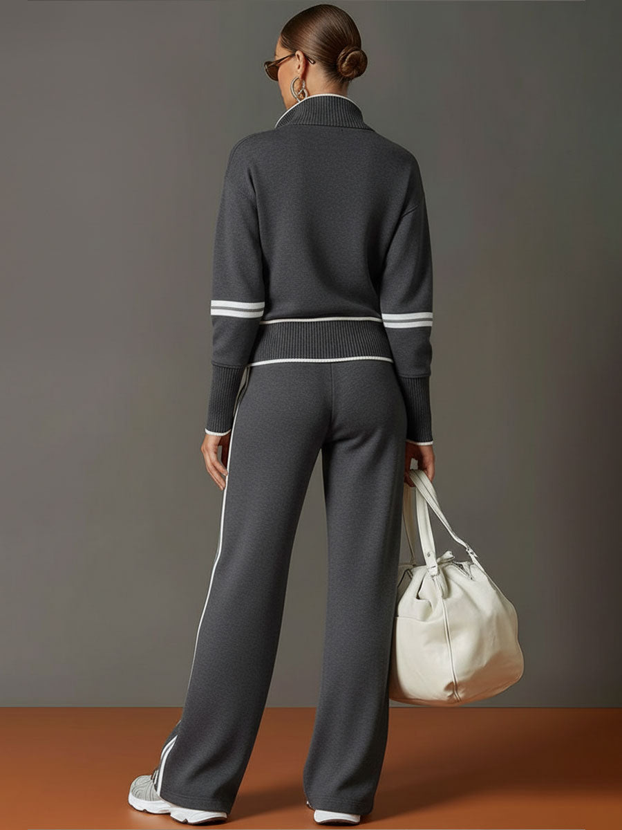 Lilith - Sportliches Hosen-Ensemble im Retro-Stil aus technischem Gewebe gestreift mit Reißverschluss