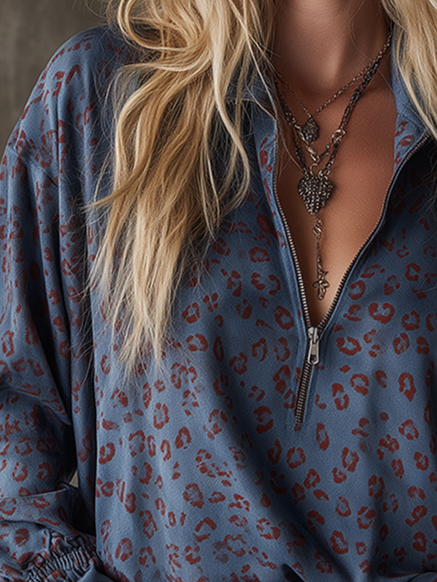 Almut - Bluse lässig Western aus Kunstwildleder Leopardenmuster mit Kragen
