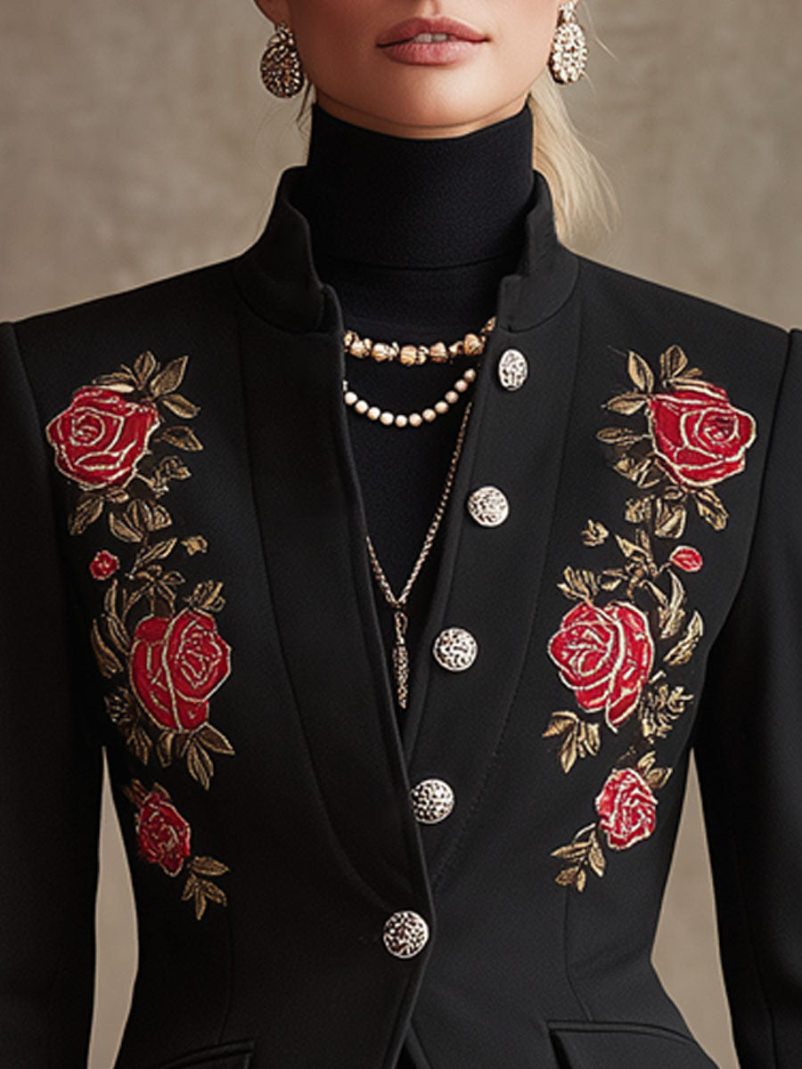 Zoé - Jacke aus Leinen Blumenmuster mit Kragen bestickt