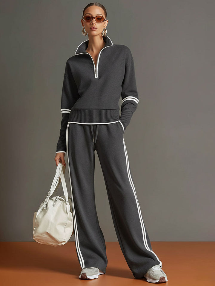 Lilith - Sportliches Hosen-Ensemble im Retro-Stil aus technischem Gewebe gestreift mit Reißverschluss
