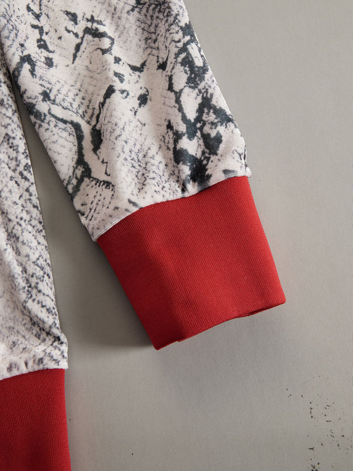Andrea - Lässiges Hosen-Ensemble Retro aus Samt im Farbblock-Design mit V-Ausschnitt und Kapuze
