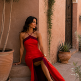 Lena - Maxikleid mit Neckholder und Beinschlitz
