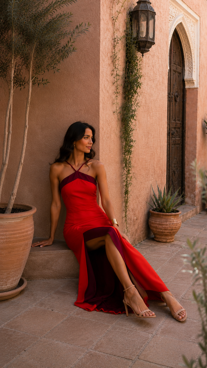 Lena - Maxikleid mit Neckholder und Beinschlitz