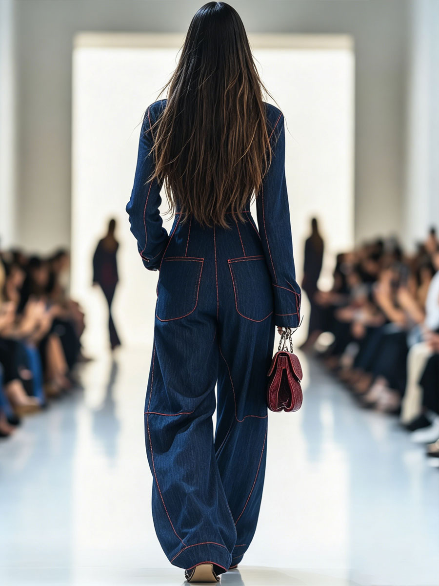 Gertrud - Overall lässig Retro aus Jeansstoff gestreift mit V-Ausschnitt
