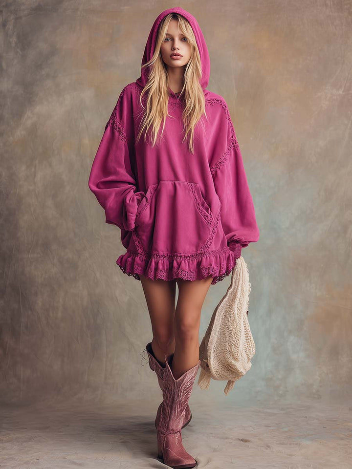 Lilo - Elegantes Minikleid Retro aus Spitze mit Volants und Kapuze