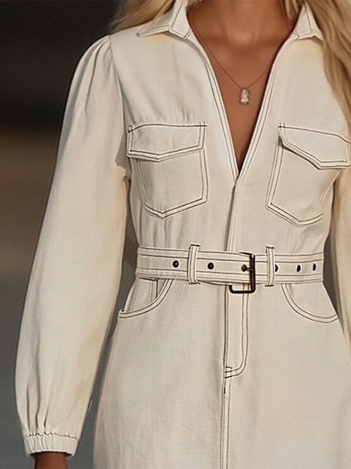 Hannelore - Minikleid Western im Retro-Stil aus Jeansstoff mit Fransen und V-Ausschnitt