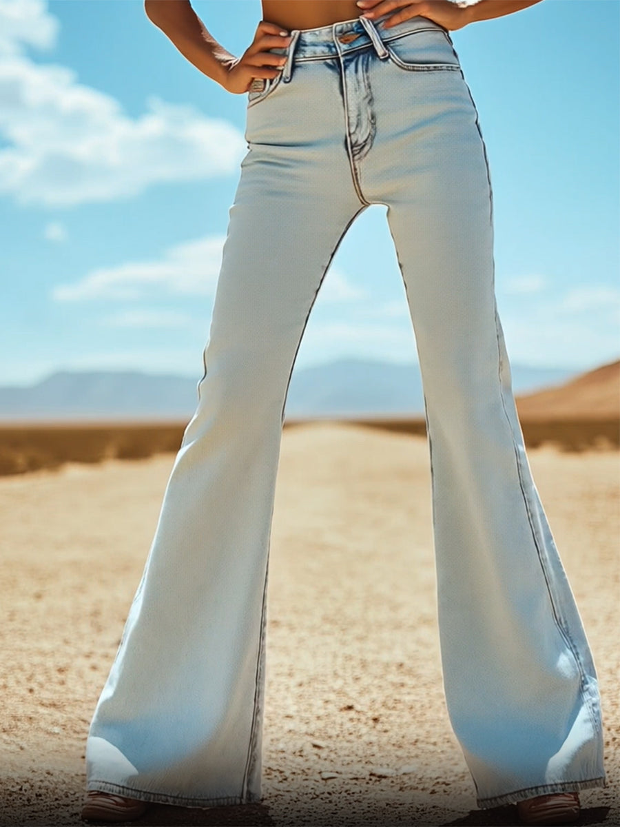 Valerie - Hose Western im Retro-Stil aus Jeansstoff mit Sternen und Taschen und Stickerei