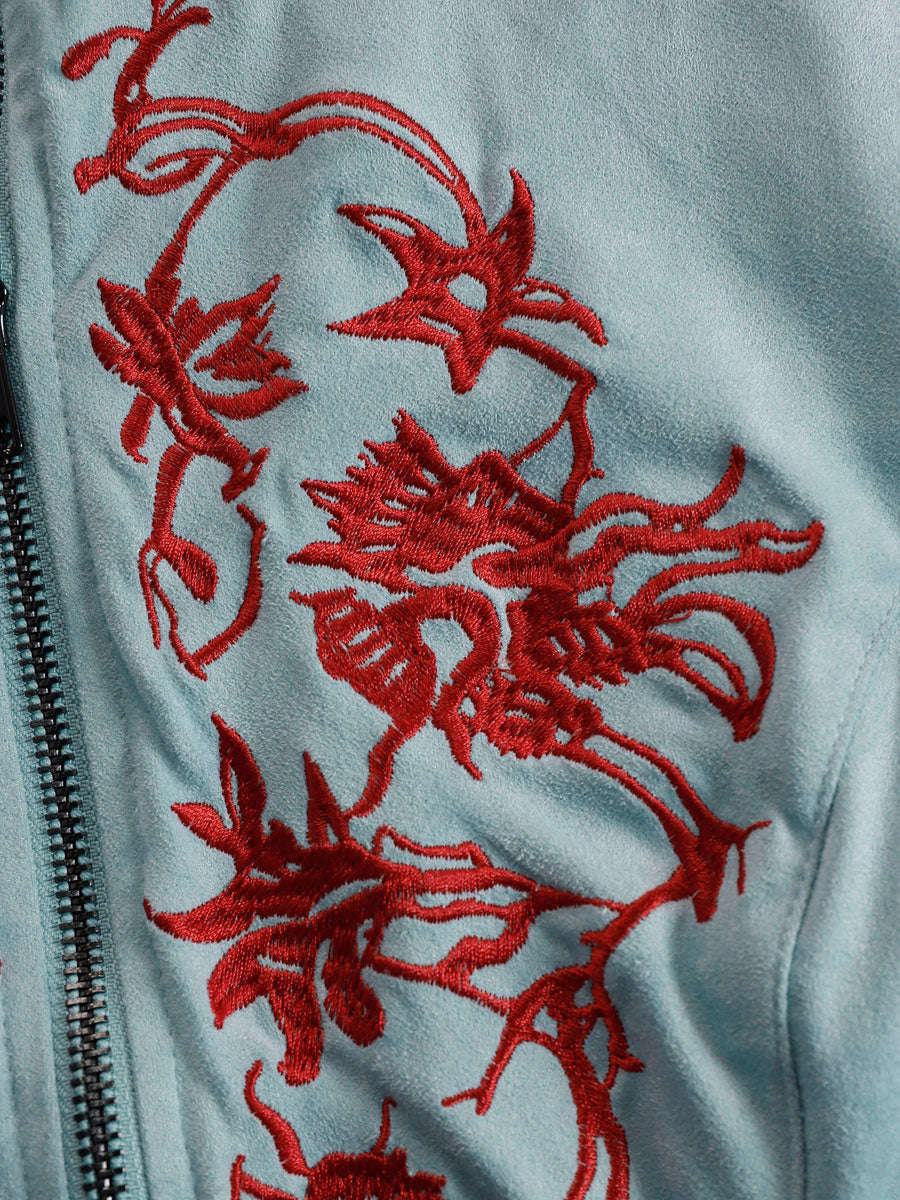 Wilma - Minikleid Western im Retro-Stil aus Kunstwildleder Blumenmuster mit Fransen und Kragen bestickt