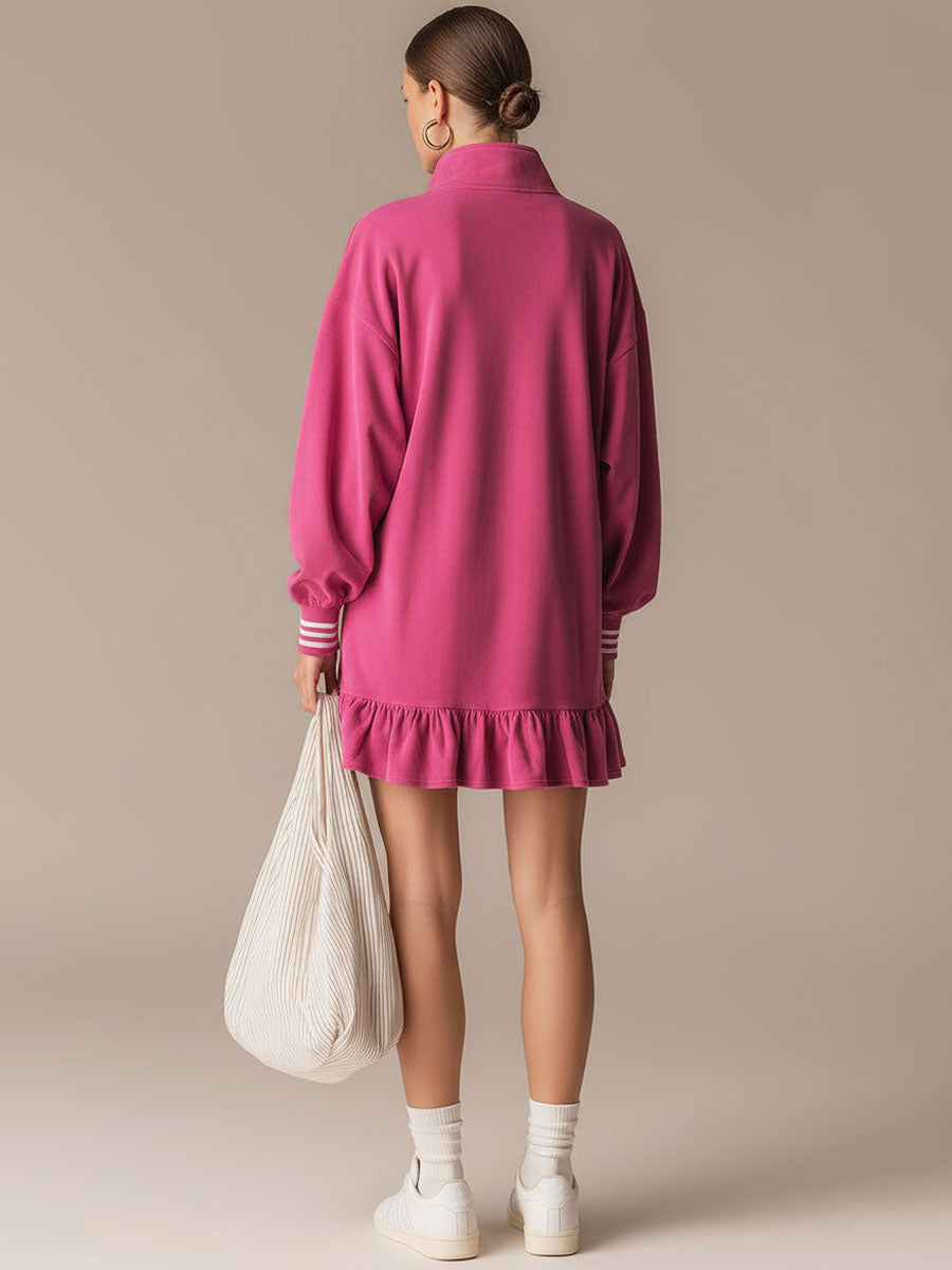 Janina - Minikleid sportlich im Retro-Stil aus technischem Gewebe gestreift mit Reißverschluss und Volants