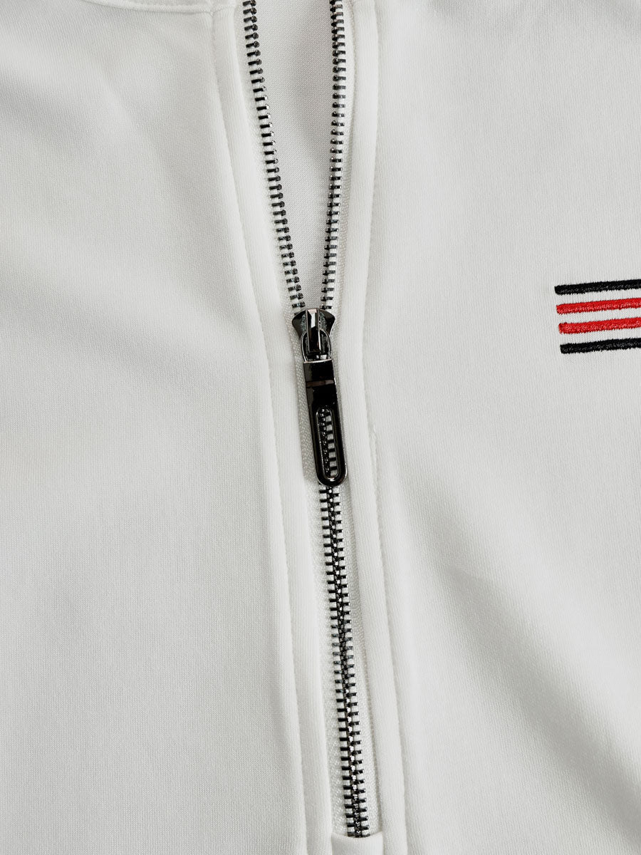 Käthe - Sportliches Hosen-Ensemble im Retro-Stil aus technischem Gewebe gestreift mit Reißverschluss ärmellos