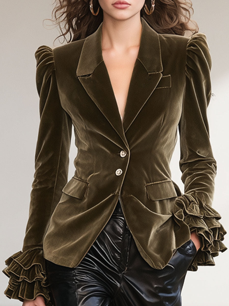 Ursula - Jacke für den Alltag aus Samt mit Volants und Kragen