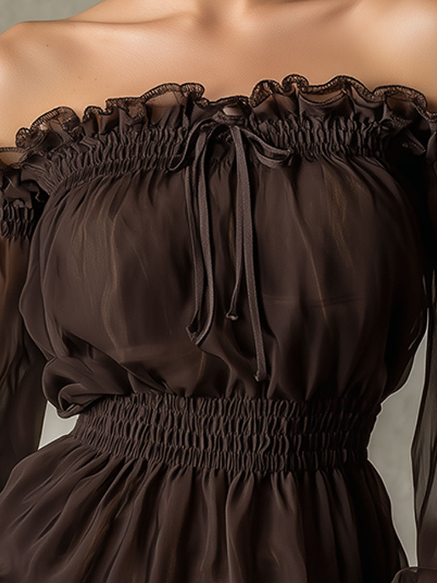 Sigrid - Bluse Western im Retro-Stil aus Chiffon mit Volants und schulterfrei