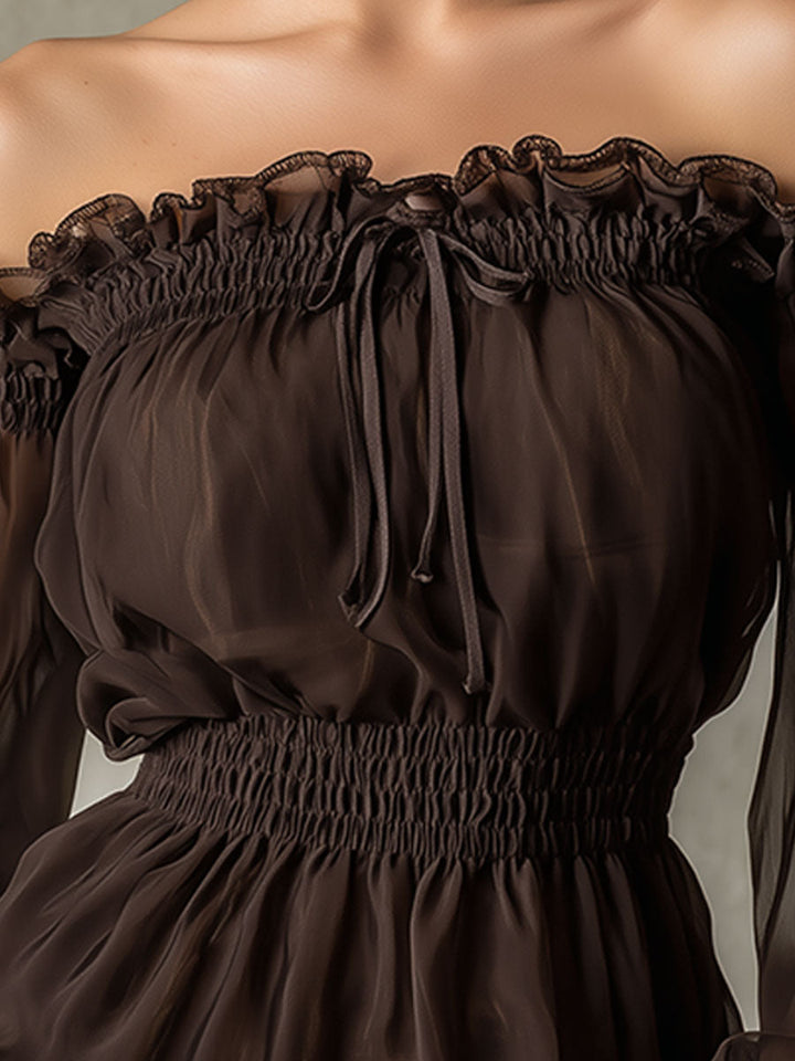 Sigrid - Bluse Western im Retro-Stil aus Chiffon mit Volants und schulterfrei