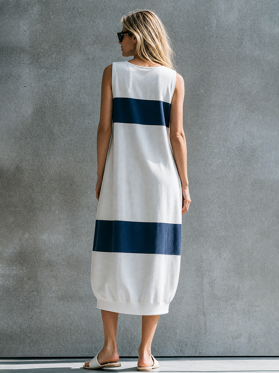 Karolina - Midikleid lässig sportlich aus technischem Gewebe gestreift
