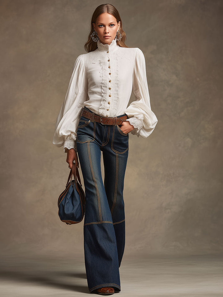 Carina - Hose Western im Retro-Stil aus Jeansstoff gestreift