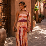 Annelie - Maxikleid mit Bandeau Ausschnitt und Print