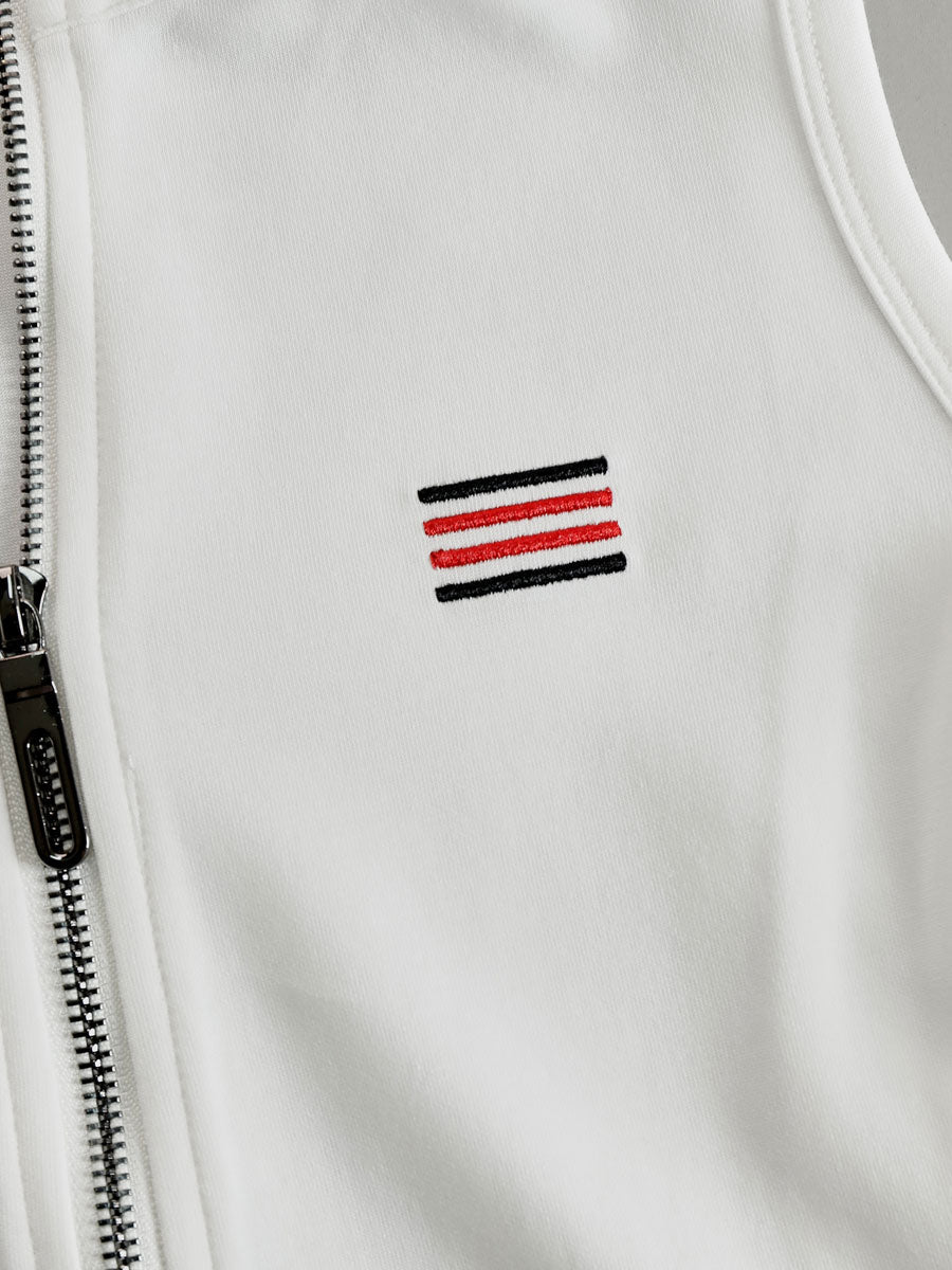 Käthe - Sportliches Hosen-Ensemble im Retro-Stil aus technischem Gewebe gestreift mit Reißverschluss ärmellos