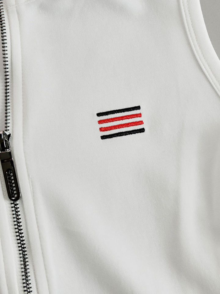 Käthe - Sportliches Hosen-Ensemble im Retro-Stil aus technischem Gewebe gestreift mit Reißverschluss ärmellos