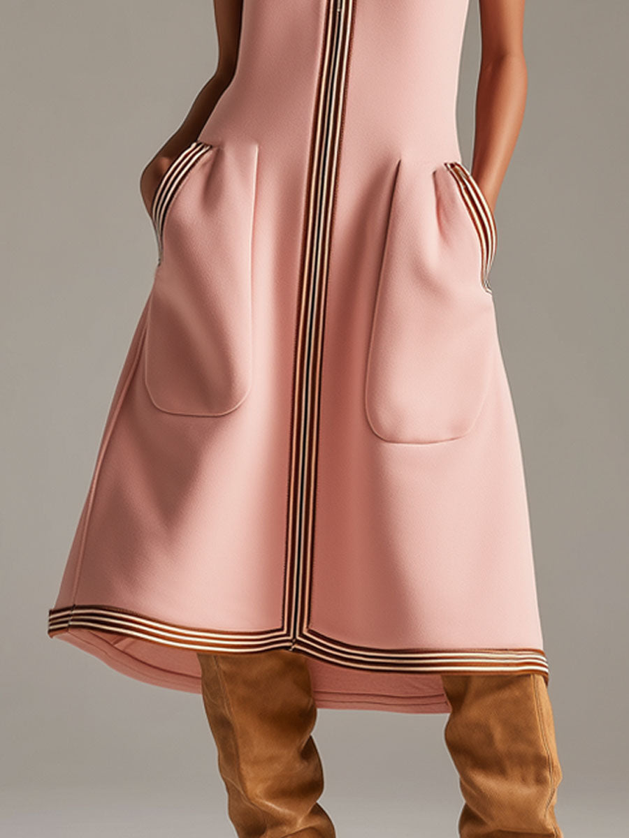 Emma - Midikleid Western im Retro-Stil aus technischem Gewebe gestreift mit Kragen ärmellos