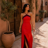 Lena - Maxikleid mit Neckholder und Beinschlitz