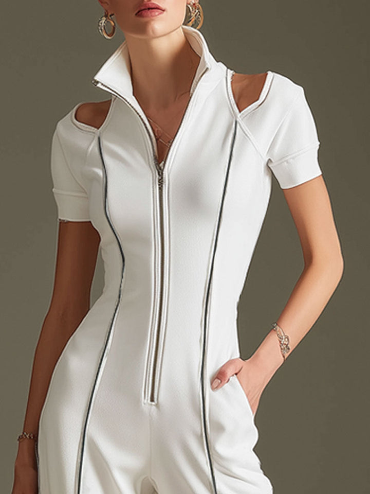 Liselotte - Overall sportlich im Retro-Stil aus technischem Gewebe gestreift mit Kragen